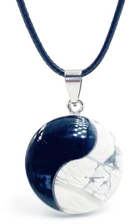 BlackAmazement Anhänger Naturstein Marmor Halskette Taijitu Kreis Yin Yang weiß schwarz Damen Herren
