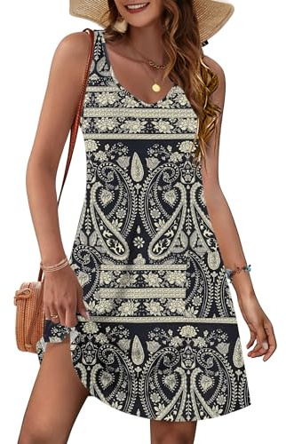 MOLERANI Damen Sommerkleid Ärmellos V-Ausschnitt Freizeitkleider