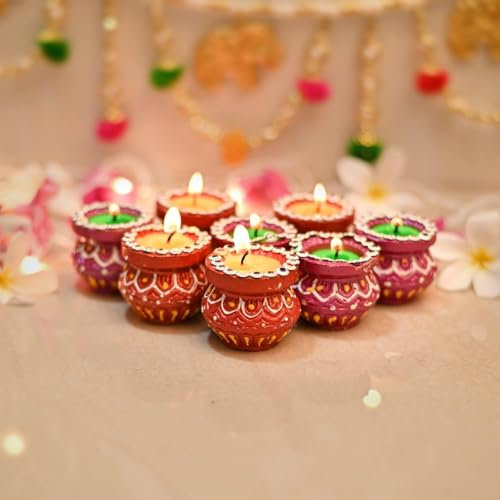 Handgefertigte Matki Kerzen Diwali Geschenkset Diwali Kerzen Home Decor Wachs Ton Kerzen Set (8)