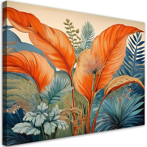 Feeby Bilder - Foto Geschenk - Orange Palmblätter Pflanzen - 60x40 cm 1tlg - Leinwandbilder Wohnzimmer - Wandbild über dem Bett - Bild Schlafzimmer - Aesthetic Zimmer Deko - Modern Pictures
