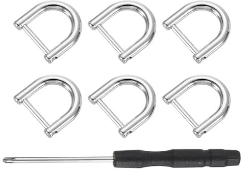 sourcing map 6 Pcs Shackle Screw D Rings U Shape D-Rings Replacement for Purse Keychain Strap Buckle, 0.47x0.47inch, Silver