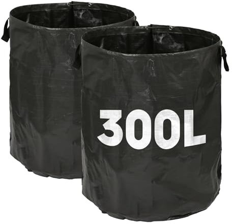 Harbour Housewares 300L Gartenabfallsäcke mit Griffen - Schwarz - 2X Groß Stark Wiederverwendbar Plastik Schwerlast Gartenarbeit Schutt Müll Gras Kompost Blatt Boden Unkraut Stecklinge Müllsäcke