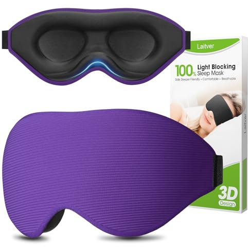 Laitver Schlafmaske für Seitenschläfer, 2025 Aktualisiertes Design 3D Lichtblockierend Augenmaske Frauen & Herren, Bequem & Atmungsaktive Druckfrei Schlafbrille mit Verstellbar Gummiband, Dunkellila