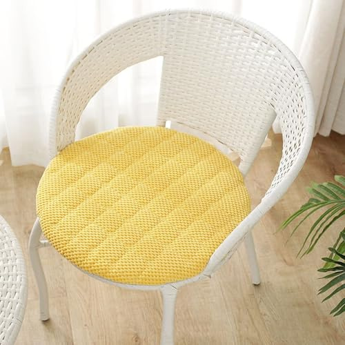 Sitzkissen Rund 40cm, Weiche Stuhlkissen 10er set mit Rutschfest Waschbar Cordstoff Sitzauflage Stuhl mit Reißverschluss, Sitzpolster Stuhlauflage für Indoor Esszimmer Küche Outdoor Garten, Gelb