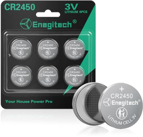 Enegitech CR2450 Lithium Coin Batteries Button 2450 3V for Use in Key Fobs, Scales, and Temperature Sensors, Hygrometers, Remote Controls, Electronic Scales, Digital Clocks, Smart Meters (6 Pack)