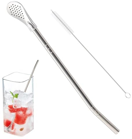 Spon di paglia - cucchiaio di paglia in acciaio inossidabile | Cannuccia di paglia Gelbama Test Loi, paglia di cucchiaio separabile, cucchiaio di paglia filtro con spazzola per la pulizia, bevanda