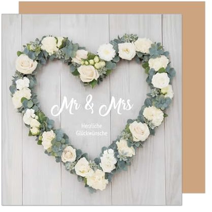 Edition Seidel Premium quadratische Glückwunschkarte zur Hochzeit mit Umschlag. Hochzeitskarte mit Spruch Grußkarte Vermählung Just Married Herz Blumen (HQ126 SW025)