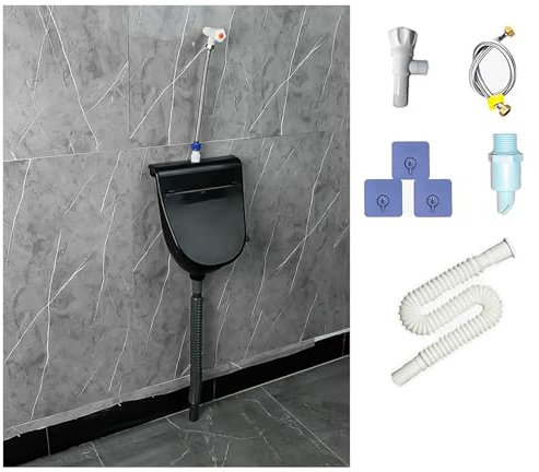 LIKANGLONGJU Kunststoff Urinal mit Deckel, Urinale Wandurinal für Männer, Geeignet für Badezimmer, Wohnungen und Öffentliche Toiletten(Black)