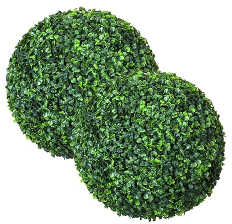 HAFNFUE 2 Stück Künstliche Buchsbaumkugel – 36 cm 2D Großformatig Wetterfeste & Realistische Dekokugel für Garten, Balkon & Wohnung – Immergrüne Kunststoff-Pflanzenkugel (A 2 Stück(36cm))