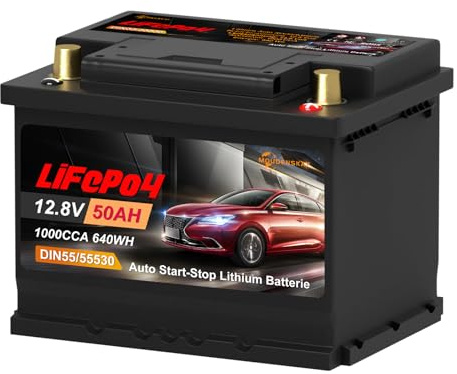 MOUDENSKAY LiFePO4 Starterbatterie 12V 50Ah Autobatterie mit BMS Schutz | Leicht & Leistungsstark (CCA1000A) - Für Start-Stop - G47 / DIN55 / 55530 - Perfekter Ersatz für Blei-Säure-Batterien