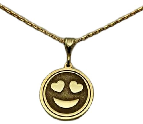 Halskette aus 925er Sterlingsilber, 22 mm, 45,7 cm Kette, Smiley, kleines glückliches Gesicht, Emoji, Damen-Charm, minimalistisch, süß, für jeden Tag, Tochter, vergoldet, handgefertigt, L_01808