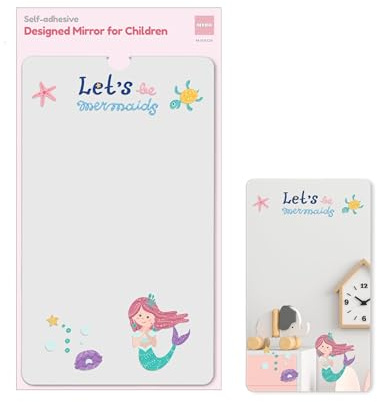 MYRO - Selbstklebender Designspiegel für Kinder - Wandmontierter bruchsicherer Acryl-Wandspiegel für Kinderzimmer, Kindergarten, Schulspind & Spielzimmer (Kleine Meerjungfrauen)
