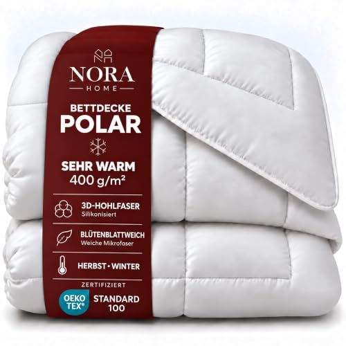 NORA HOME Bettdecke 220x220 Weiß 400 gr/m². Winterbettdecke Sehr warm Ideal für Herbst und Winter. 3D Hohlfaser Daunengefühl. Oeko-TEX 100 Zertifiziert - Polar