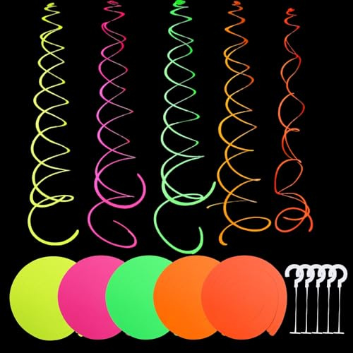 20 Stück Neon Luftschlangen – Party Deko in 5 Farben, Leuchtende Papierschlangen für Neon Party & Schwarzlicht Deko