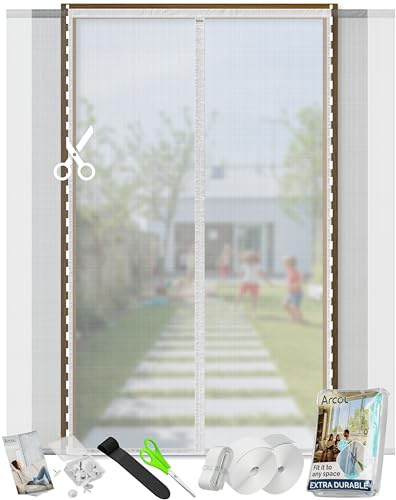 ARCOL Moustiquaire Magnétique pour Portes 155x215 cm Réglable en Largeur – Rideau Moustiquaire Porte Fenêtre avec Bandes Velcro, Moustiquaire Magnétique Porte Fenêtre Raccourcissable (Blanc)