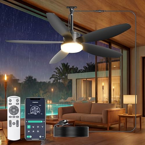 Phylluz Ventilatore da soffitto per esterni con luci, ventilatore da gazebo da 106,7 cm con telecomando app, motore CC silenzioso, dimmerabile, 3CCT, ventole a sospensione