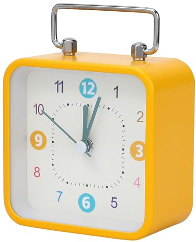 HMETOL Mechanical Alarm Clock with Handle, Metal Casing, Non-Tick Movement Ideal for Bedroom Nightstand Yellow 8.5cm x 4.6cm x 11.5cm