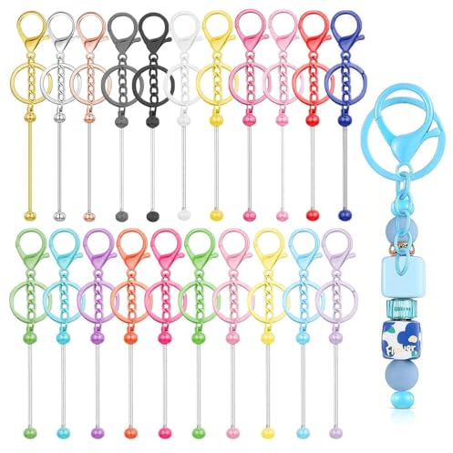 KBRPEY 21 Pièces Porte Clef Kit de Coloré Fabrication Barre à Faire Soi Même Métalliques Perler DIY Porte Clés Accessoires pour Bijoux Pendants Breloques