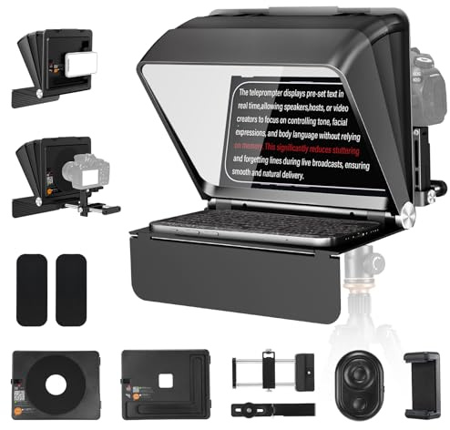 Soonpho T1 Teleprompter for Smartphone Tablet Camera DSLR up to 7.9 inches Supports Wide Angle Lenses with Remote APP Bluetooth Control Compatible with iOS/Android Systems for Vlog Live Streaming