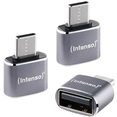 Intenso Adapter USB-A zu USB-C (A480C) 3er Pack, OTG fähig, Grau | Aluminium USB 2.0 Adapter Stecker mit 480 Mbit/s, 3A Laden, kompakte Bauform für Smartphone, Tablet und PC Zubehör