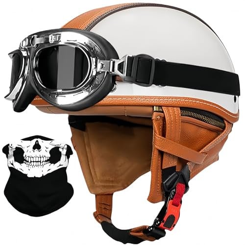Vintage Deutsche Motorrad Halbhelme Halbschalenhelm ECE-Zertifizierung Motorradhelm Mit Sonnenbrille Jethelm Retro, Scooter Helm,Für Herren Helm Cruiser Moped Offenem Helm