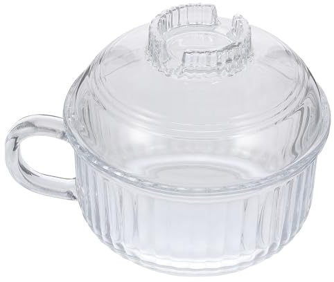 SHINEOFI Bol de Nouilles Bol Rond en Verre Transparent avec Couvercle Résistant la Chaleur Anti-rayures et Résistant à L'usure, Maison Soupe