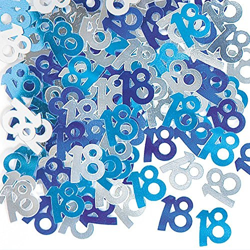 18th Birthday Confetti 14g - Blue & Silver Metallic Foil Table Scatter Sprinkles, Number 18 Party Decorations for Birthday Tables, Cards, Invitations, Gift Bags and Celebration Décor