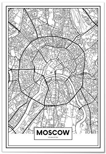 Panorama Poster Karte von Moskau 35x50 cm - Gedruckt auf qualitativ hochwertigem Poster - Poster Wohnzimmer - Bilder Schlafzimmer - Dekoration für das Zuhause - Poster Vintage Stadt