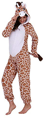 Loungeable Damen Jumpsuit Overall Tiere Gesichter Öhrchen 3D Kapuze Giraffe 799017 L