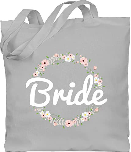 Baumwolltasche - JGA Junggesellenabschied Frauen - Bride Blumenkranz - Unisize - Hellgrau - brautbeutel beutel braut bachelorette party jutebeutel tasche jungesselnabschied baumwolle stoffbeutel aus