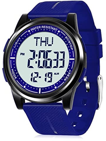 WIFORT Reloj Digital Hombre Mujer, 5ATM Impermeable Deportivo Relojes de Pulsera Esfera Grande con Cronómetro, Cuenta Regresiva, Alarma, Tiempo Dividido, Zone Horaria Dual, Ultra Delgado Unisex, Azul