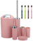 Otostar 6 Piece Bathroom Accessories Set Plastic Bath Accessories Lotion Bottles,Toothbrush Holder, Soap Dish,Toilet Brush with Holder,Trash Can,Tooth Mug Decorative Housewarming Gift (Pink)
