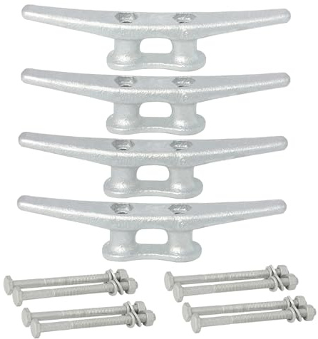 VEITHI Dock Cleats 6 inch with Fastener,Hot Dipped Galvanized Cast Iron Boat Cleat Dock Boat Cleats, Rope Cleat Boat Dock Cleats Ideal for Dock, Decks, Piers for Tying up Boats,Marine Decor (4 Pack)