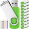 FEBNISCTE 32 GB USB Stick 10 Stück Memory Sticks - Tragbar Grün Speicherstick 32GB USB 2.0 Flash Laufwerk - Einklappbarer Grün Datenablage Pen Drive mit Strick für Werbegeschenke