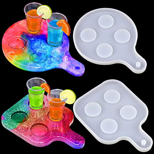 Mity rain 2pcs Shot Glass Serving Tray Resin Mold, 8 Holes Silicone Wine Glass Holder/Beer Flight Paddle Serving Board Epoxy Casting Mold for Party Home Decor