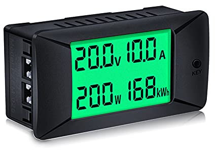 DC Multifunction Battery Monitor Meter,0-300V,0-100A Built-in Shunt, Widely Applied to 12V/24V/48V RV/Car Battery, LCD Display, Digital Current Voltage Solar Power Meter, Multimeter Ammeter Voltmeter