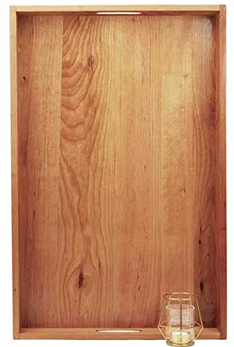 MAGIGO 28 x 18 Inches Extra Large Rectangle Cherry Wood Ottoman Tray with Handles, Serve Tea, Coffee or Breakfast in Bed, Classic Wooden Decorative Serving Tray
