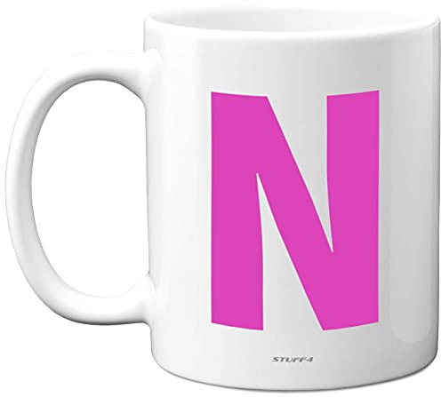 Stuff4 Personalised Alphabet Pink Initial Mug - Letter N Mug, Gifts for Her, Mothers Day, Birthday Gift for Mum, 11oz Ceramic Dishwasher Safe Anniversary, Valentines, Christmas, Retirement