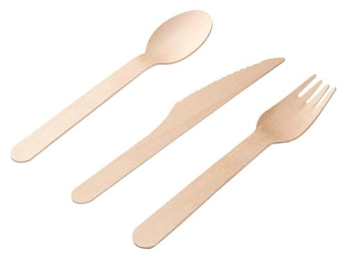Ensemble de couverts jetables, Couverts en bois 150 pièces (50 couteaux en bois, 50 fourchettes en bois, 50 cuillères en bois)