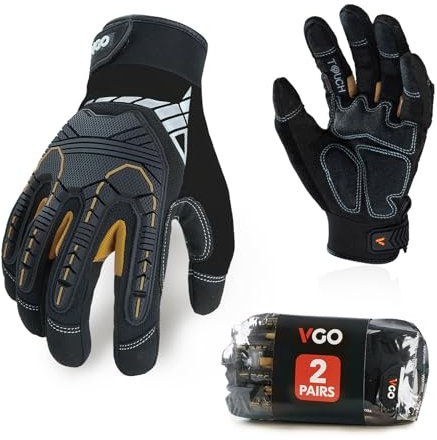 Vgo... 2pairs Safety Work Gloves Touchscreen, Anti Impact Heavy Duty Gloves Antivibration for Warehouse Trucker Carpenters Fitter Moto
