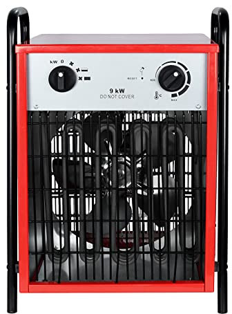NAIZY 9KW Calefacción Eléctrica 400V Calefactor Eléctrico Profesional con Ventilador, Calefactor Eléctrico con Termostato y 4 Niveles de Calefacción, con Protección Contra Sobrecargas