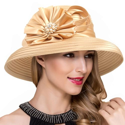 Ruphedy Damen Kentucky Derby Kirche Kleid Cloche Hut Fascinator Floral Tea Party Hochzeit Eimerhut S052, S038-champagner, Medium