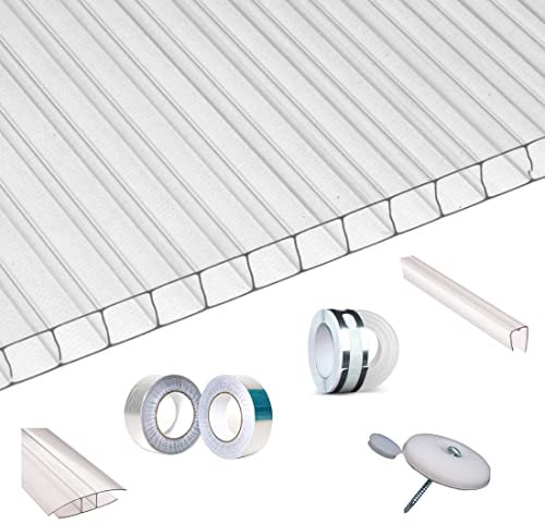 Ironlux - Kit Placas de policarbonato Compacto transparente 10mm - Medida final 1500x2100mm - Incluye accesorios de instalación (1500 x 2100 mm)