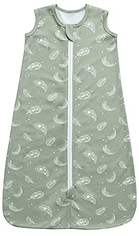Owlivia Baby Organic Cotton Wearable Blanket 0.5 Tog & 2.5 Tog Unisex Sleeping Sack with 2-Way Zipper, Boys Girls Swaddle Blanket Infant Sleeping Bag (0.5 Tog Feather Green, 3-12 Months)