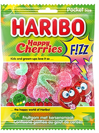 Sußichkeiten Haribo | Fröhliche Kirschen Fizz-Beutel | Haribo Box | Haribo Großpackung | 28 Pack | 1960 Gram Total