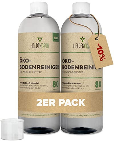 Heldengrün® Öko Bodenreiniger für Wischroboter [PFIRSICHBLÜTE & MANDEL] - Dermatologisch geprüft - Wischroboter Reinigungsmittel - Streifenfrei, schnelltrocknend & schaumarm - 2 x 1000 ml