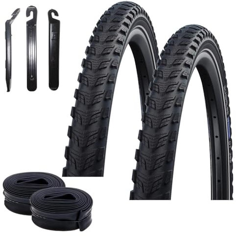 2 x Schwalbe Marathon GT 365 Performance DualGuard E-50 mit Reflex Fahrradmantel 55-559 (26 x 2,15) + 2 Schläuche AV13 inkl. Reifenheber