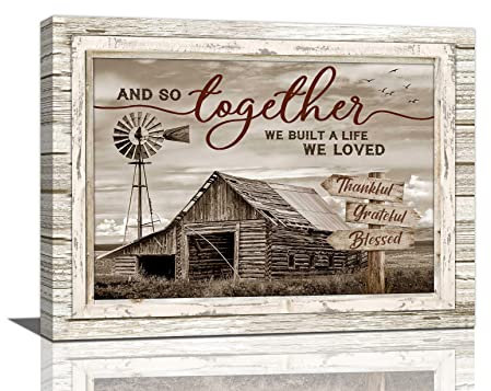 remzoke Wandkunst, Bauernhaus-Scheune, rustikale alte Bilder, Dekoration, Land-Windmühle, Leinwandmalerei, Drucke, Dankbar, modernes Kunstwerk, Heimdekoration für Badezimmer, Schlafzimmer, Wohnzimmer