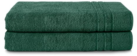 Komfortec 2er Saunatuch Set 80x200 cm aus 100% Baumwolle, XXL-Saunatücher, Sauna Handtuch, Weich, Groß, Frottee, Schnelltrocknend, Dunkelgrün