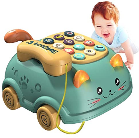 Giocattolo per Telefono Musicale per Bambini Modello di Gatto del Fumetto Giocattolo per Telefono Illuminazione per Bambini Giocattoli Cerebrali Telefono Fisso Simulato Chiamata con Smartphone